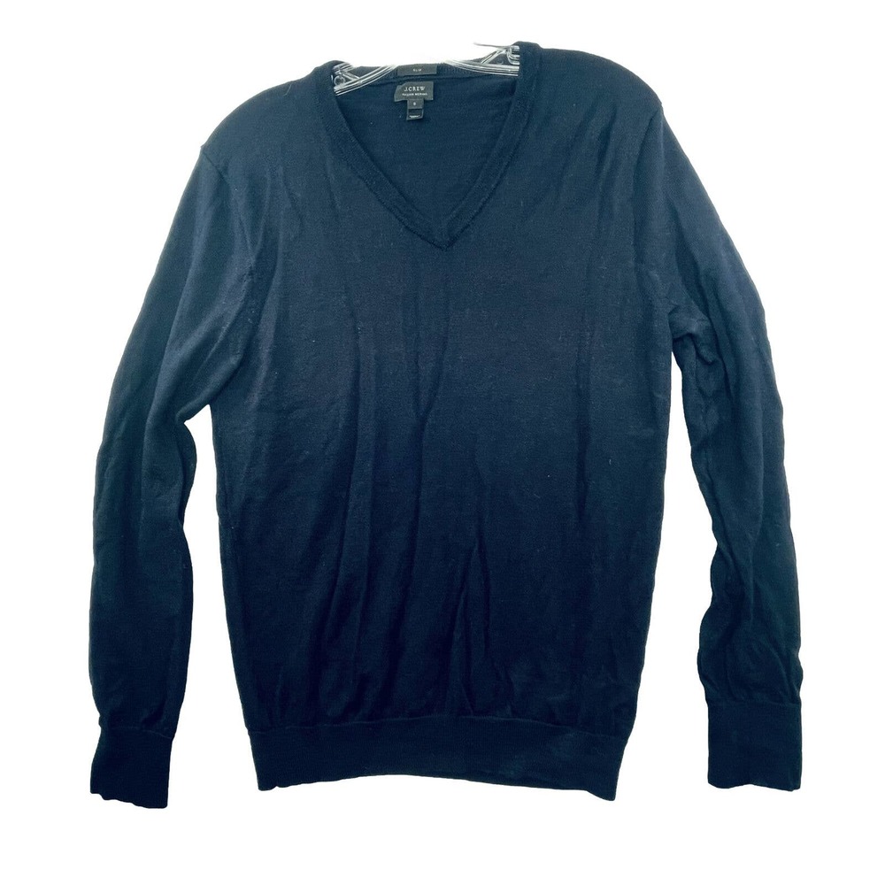 J.Crew V-Neck Sweater Mens S Navy Blue Italian Merino Wool Slim Fit Tollegno
